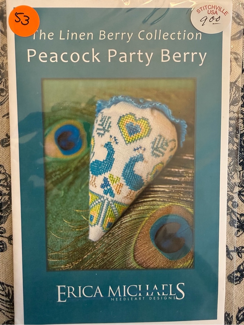 ERICA MICHAELS Cross Stitch Chart PEACOCK‎ PARTY BERRY Pinkeep Collection NEW